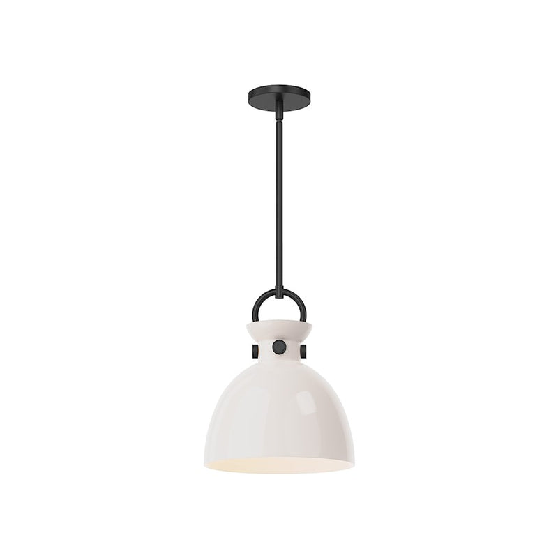 Kuzco Waldo 11in 1-Light Pendant | Modern Matte Black Steel and Glossy Opal Glass | Kitchen Island & Dining Room | 12.75 in H | Model PD411811MBGO