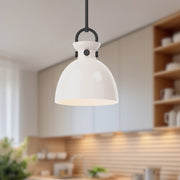 Kuzco Waldo 11in 1-Light Pendant | Modern Matte Black Steel and Glossy Opal Glass | Kitchen Island & Dining Room | 12.75 in H | Model PD411811MBGO