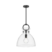 Kuzco Waldo 1-Light 14in Pendant | Industrial Matte Black Steel and Clear Glass | Kitchen Island & Dining Room | 14 x 17 in | Model PD411814MBCL