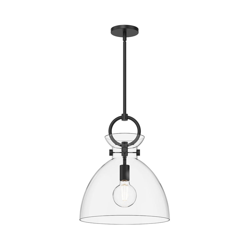 Kuzco Waldo 1-Light 14in Pendant | Industrial Matte Black Steel and Clear Glass | Kitchen Island & Dining Room | 14 x 17 in | Model PD411814MBCL