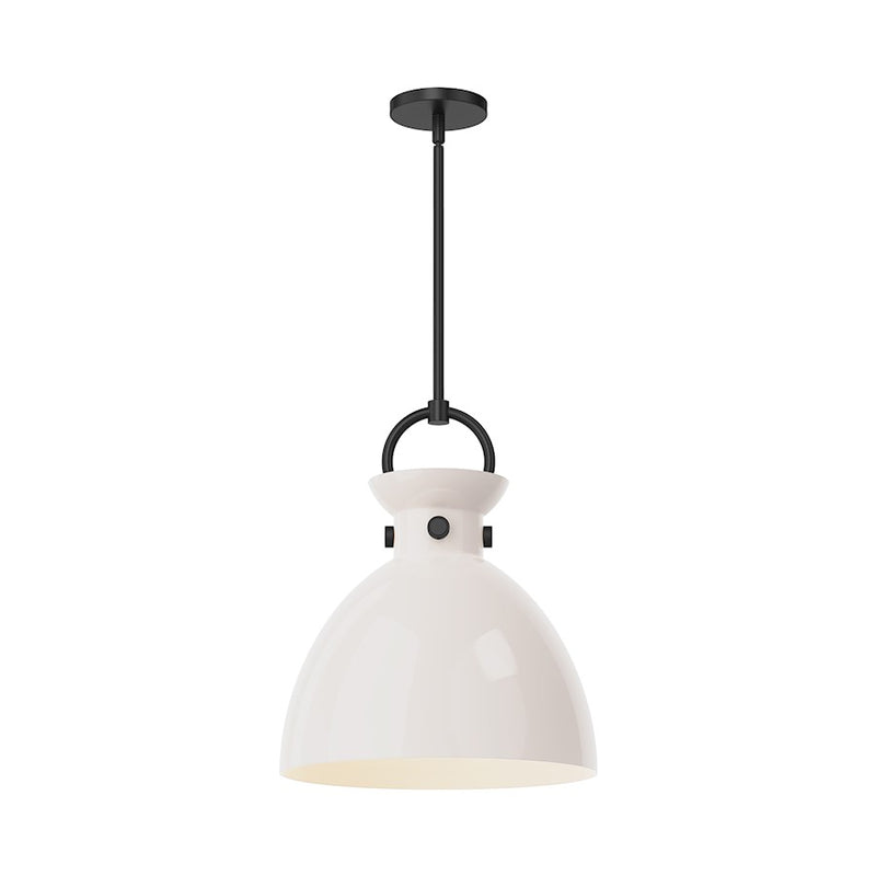 Kuzco Waldo 1-Light Pendant | Modern Matte Black and Glossy Opal Glass | Kitchen Island & Dining Nook | Model PD411814MBGO
