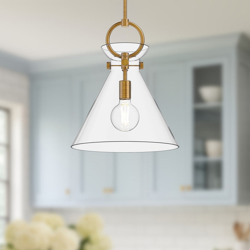 Kuzco Emerson 14in 1-Light Pendant | Artful Aged Gold Steel and Clear Opal Smoked Glass | Kitchen Island & Dining Room | Model PD412514AGCL