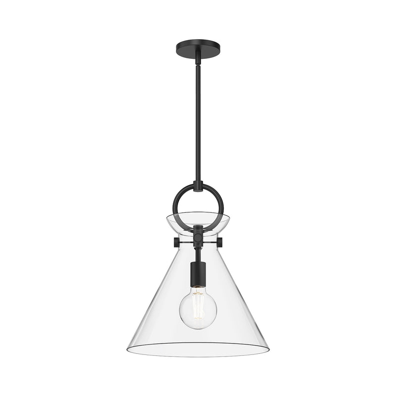 Kuzco Alora Mood Emerson 14in 1-Light Pendant | Matte Black Steel and Clear Glass | Kitchen Island & Dining Room | 17 x 14 in | Model PD412514MBCL