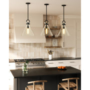 Kuzco Alora Mood Emerson 14in 1-Light Pendant | Matte Black Steel and Clear Glass | Kitchen Island & Dining Room | 17 x 14 in | Model PD412514MBCL