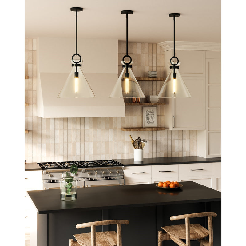 Kuzco Alora Mood Emerson 14in 1-Light Pendant | Matte Black Steel and Clear Glass | Kitchen Island & Dining Room | 17 x 14 in | Model PD412514MBCL
