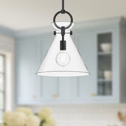 Kuzco Alora Mood Emerson 14in 1-Light Pendant | Matte Black Steel and Clear Glass | Kitchen Island & Dining Room | 17 x 14 in | Model PD412514MBCL