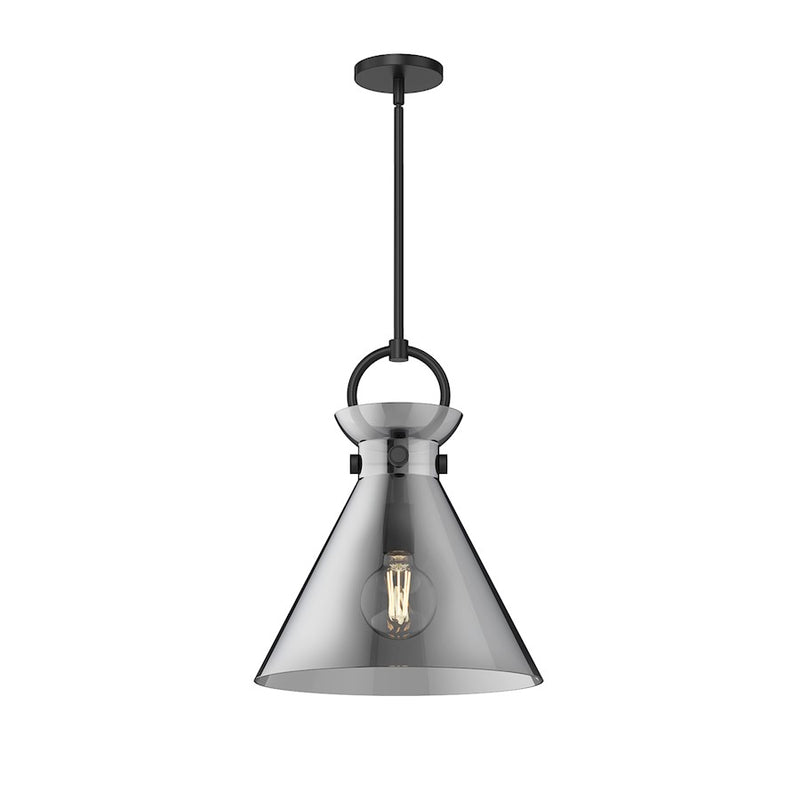 Kuzco Emerson 14in 1-Light Pendant | Industrial Matte Black Steel and Smoked Glass | Kitchen Island & Dining Room | 17in H, 14in | Model PD412514MBSM