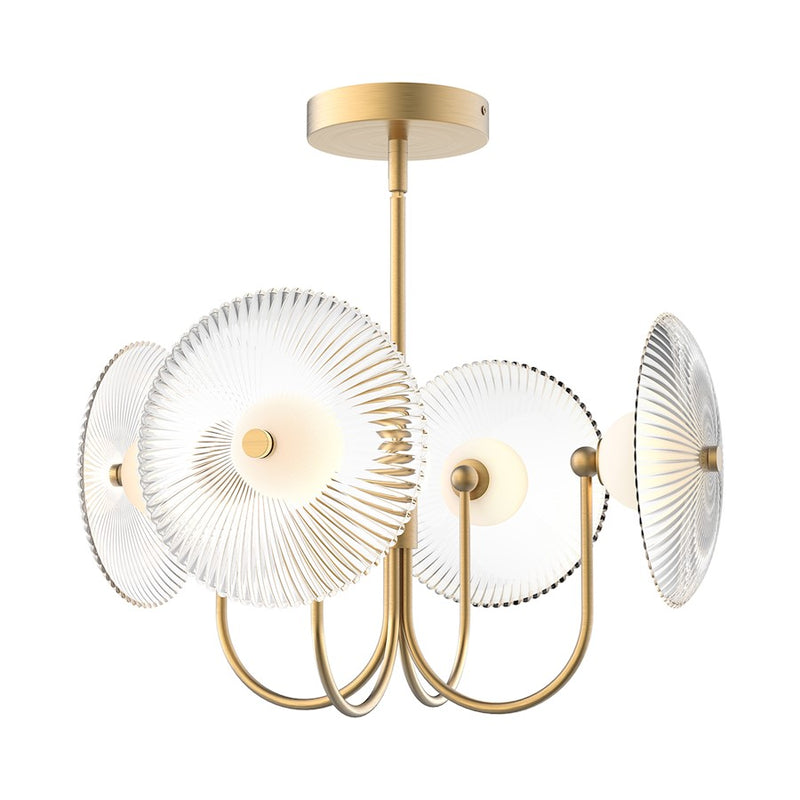 Kuzco Hera 21in LED Pendant | Elegant Brushed Gold and Clear Ribbed Glass with Opal Ball | Kitchen Island & Dining Room | Model PD417904BGCR