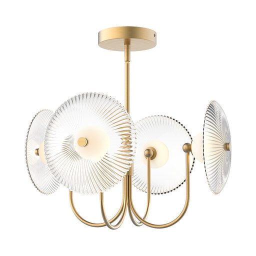 Kuzco Hera 21in LED Pendant | Elegant Brushed Gold and Clear Ribbed Glass with Opal Ball | Kitchen Island & Dining Room | Model PD417904BGCR