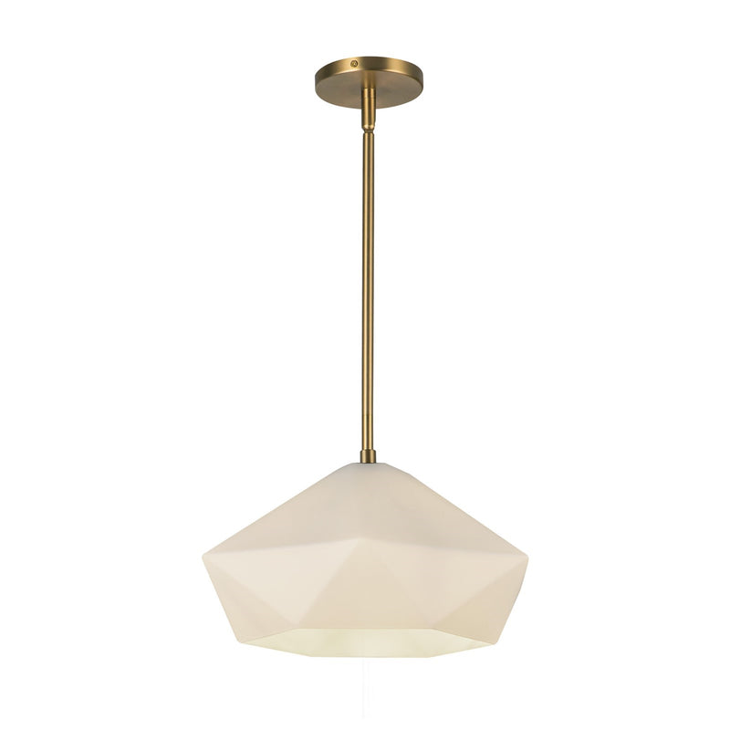 Kuzco Krysta 14in 1-Light Pendant | Modern Brushed Gold and Opal Glass | Kitchen Island & Dining Room | 12 x 12 x 8 in | Model PD424514BGOP