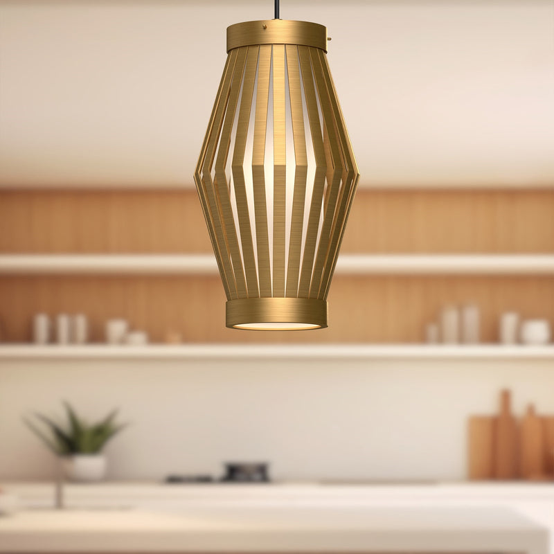 Kuzco Hana 9in 1-Light Pendant | Japanese-Inspired Aged Gold Metal and Opal Matte Glass | Dining Room & Entryway | 15.5 x 8.38 in | Model PD434509AGOP