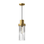 Alora Mood Kent 1-Light 5in Pendant | Classic Brushed Gold & Clear Ribbed Glass | Kitchen Island & Dining Room | 14.75in H, 5in | Model PD435605BGCR