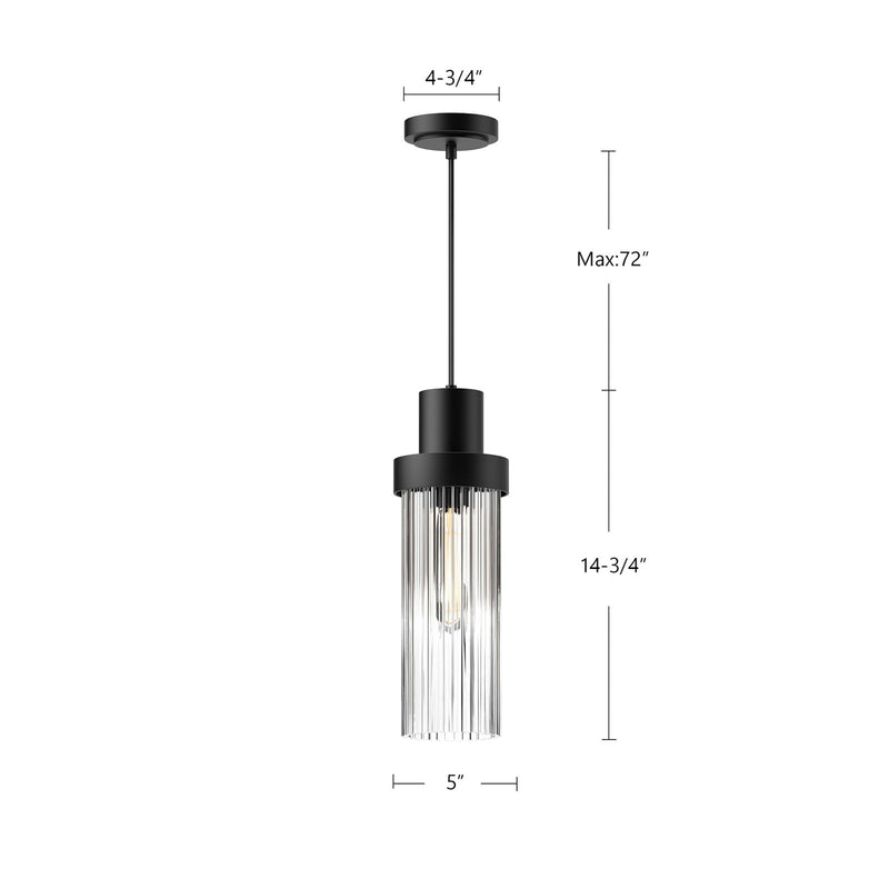 Alora Mood Kent 1-Light 5in Pendant | Classic Brushed Gold & Clear Ribbed Glass | Kitchen Island & Dining Room | 14.75in H, 5in | Model PD435605BGCR