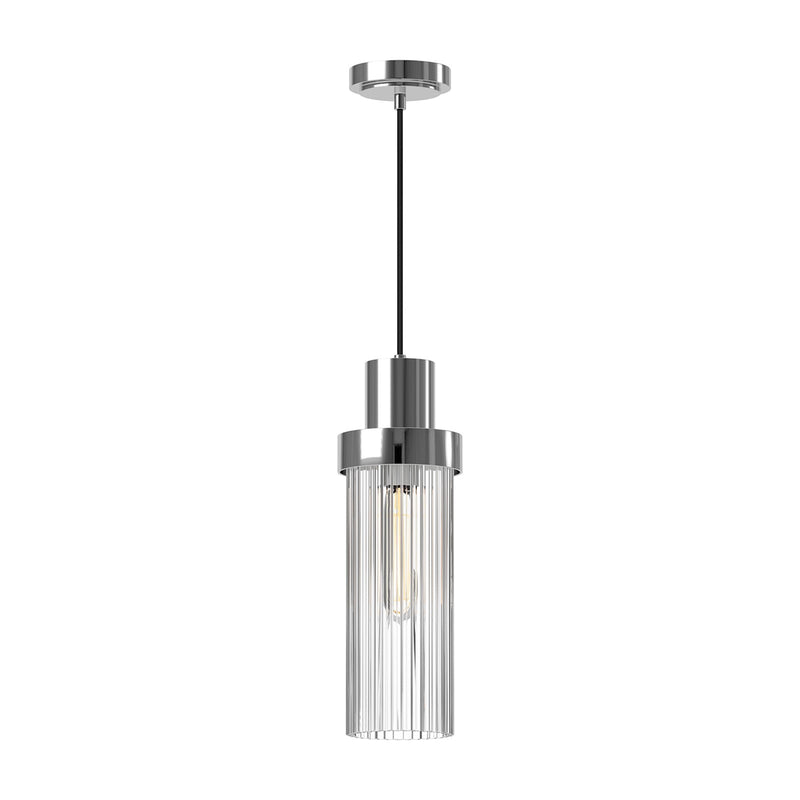 Kuzco Kent 5in 1-Light Pendant | Chrome Steel and Clear Ribbed Glass | Kitchen Island & Breakfast Nook | 5 x 5 x 14.8 in | Model PD435605CHCR