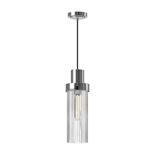 Kuzco Kent 5in 1-Light Pendant | Chrome Steel and Clear Ribbed Glass | Kitchen Island & Breakfast Nook | 5 x 5 x 14.8 in | Model PD435605CHCR
