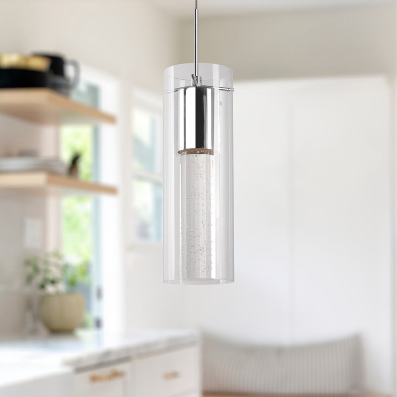 Kuzco Champagne 4in 1-Light LED Pendant | Chrome Clear Ribbed Encased Bubbles Glass | Kitchen Island & Dining Room | 600lm 3000K | Model PD4401-CH