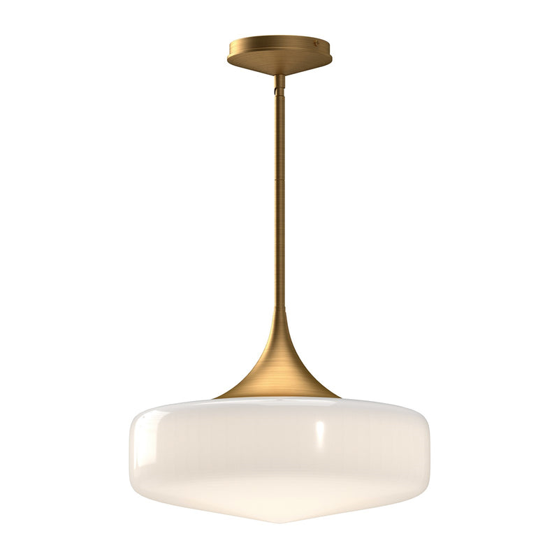 Kuzco Lincoln 14in 1-Light Pendant | Schoolhouse Aged Gold and Glossy Opal Glass | Kitchen Island & Dining Room | 14 x 10 in | Model PD440814AGGO