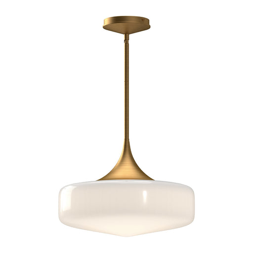 Kuzco Lincoln 14in 1-Light Pendant | Schoolhouse Aged Gold and Glossy Opal Glass | Kitchen Island & Dining Room | 14 x 10 in | Model PD440814AGGO
