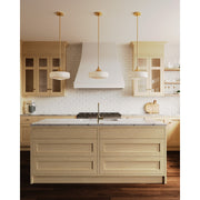 Kuzco Lincoln 14in 1-Light Pendant | Schoolhouse Aged Gold and Glossy Opal Glass | Kitchen Island & Dining Room | 14 x 10 in | Model PD440814AGGO