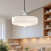 Kuzco Lincoln 14in 1-Light Pendant | Schoolhouse Brushed Nickel and Glossy Opal Glass | Kitchen Island & Dining Room | Model PD440814BNGO