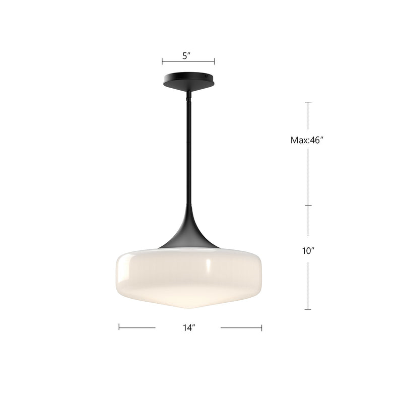 Kuzco Lincoln 14in 1-Light Pendant | Schoolhouse Brushed Nickel and Glossy Opal Glass | Kitchen Island & Dining Room | Model PD440814BNGO