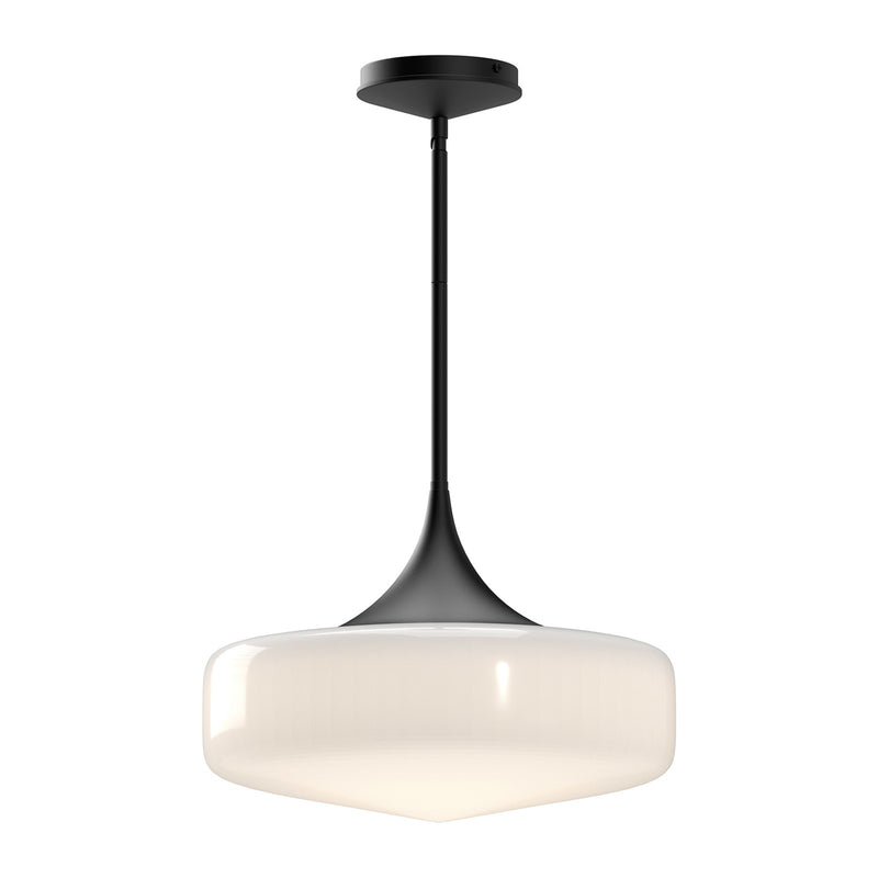 Alora Mood Lincoln 14in 1-Light Pendant | Schoolhouse Glossy Opal Glass and Matte Black | Kitchen Island & Dining Room | Model PD440814MBGO