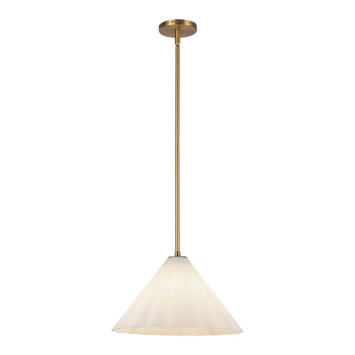Kuzco Serena 14in 1-Light Pendant | Contemporary Aged Brass and Opal Pleated Glass | Dining Room & Kitchen Island | Model PD451814AGOP