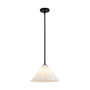 Kuzco Serena 14in 1-Light Pendant | Contemporary Matte Black Steel and Pleated Opal Glass | Dining Room & Kitchen Island | Model PD451814MBOP