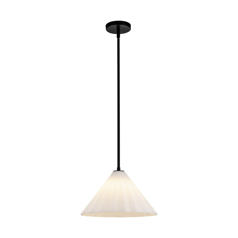 Kuzco Serena 14in 1-Light Pendant | Contemporary Matte Black Steel and Pleated Opal Glass | Dining Room & Kitchen Island | Model PD451814MBOP