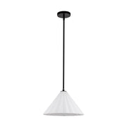 Kuzco Serena 14in 1-Light Pendant | Contemporary Matte Black Steel and Pleated Opal Glass | Dining Room & Kitchen Island | Model PD451814MBOP