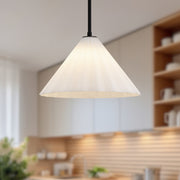 Kuzco Serena 14in 1-Light Pendant | Contemporary Matte Black Steel and Pleated Opal Glass | Dining Room & Kitchen Island | Model PD451814MBOP