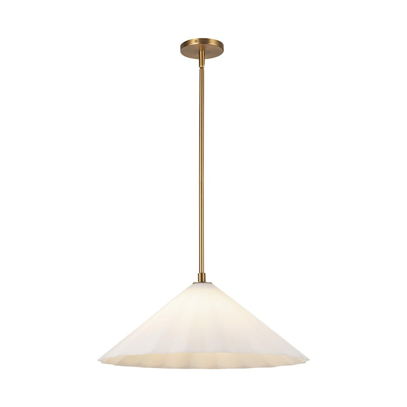 Kuzco Serena 20in 1-Light Pendant | Contemporary Aged Brass and Pleated Opal Glass | Dining Room & Kitchen Island | Model PD451820AGOP