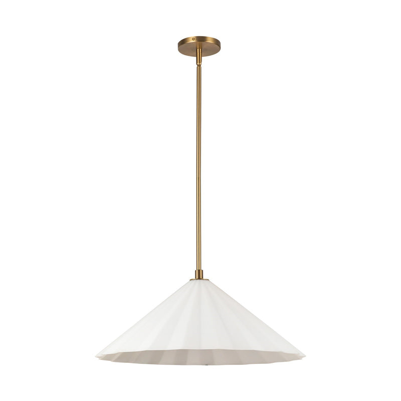 Kuzco Serena 20in 1-Light Pendant | Contemporary Aged Brass and Pleated Opal Glass | Dining Room & Kitchen Island | Model PD451820AGOP