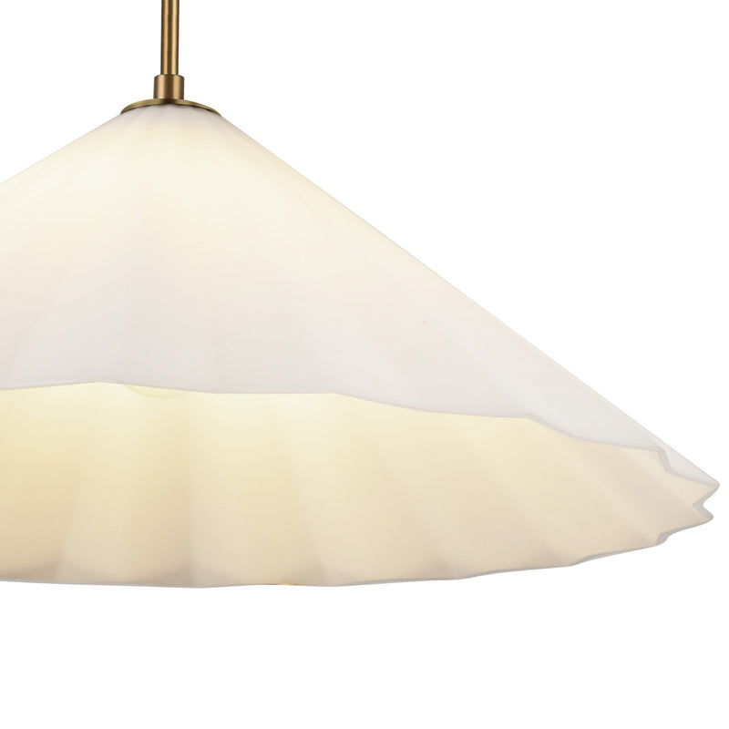 Kuzco Serena 20in 1-Light Pendant | Contemporary Aged Brass and Pleated Opal Glass | Dining Room & Kitchen Island | Model PD451820AGOP