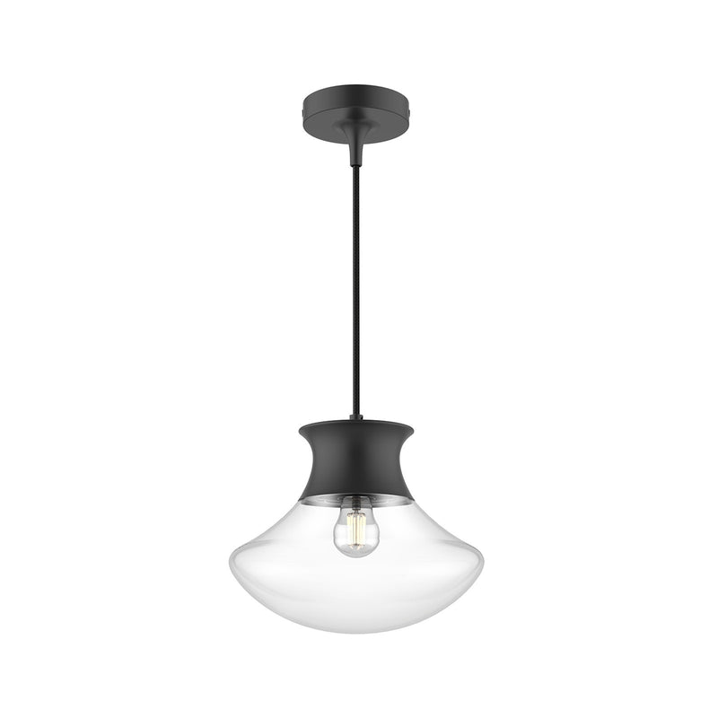 Alora Mood Marcel 11in 1-Light Pendant | Modern Matte Black Steel and Clear Glass | Kitchen Island & Dining Room | 10.25 x 8.88 in | Model PD464012MB