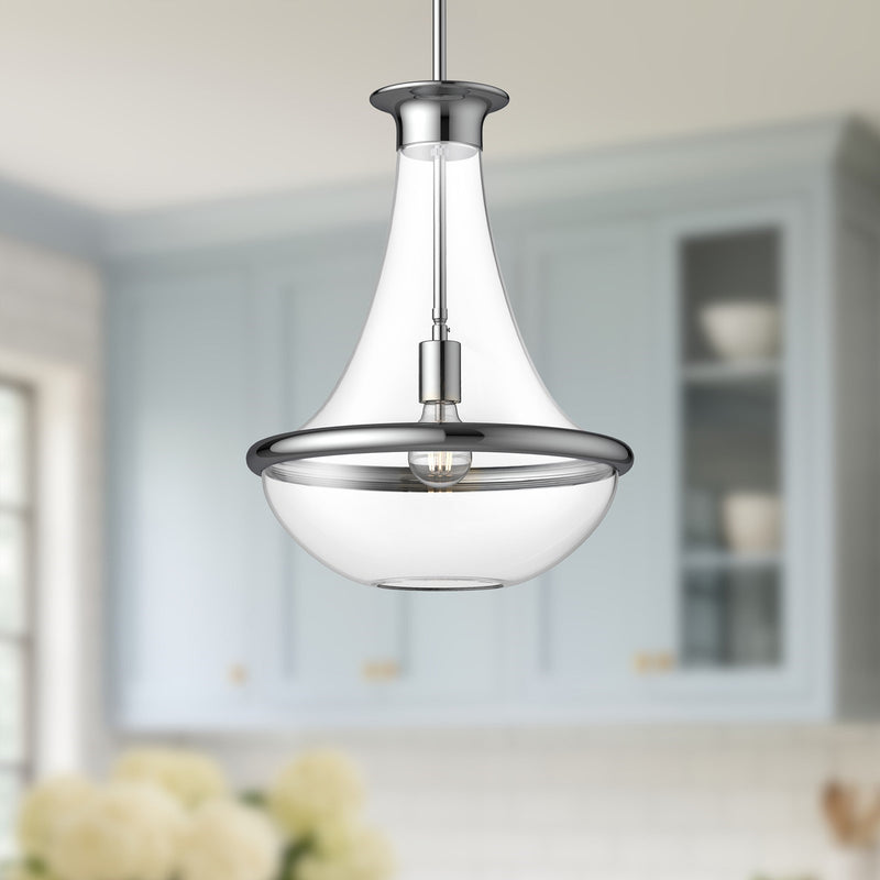 Kuzco Marcel 10in 1-Light Pendant | Modern Chrome Steel and Clear Glass | Kitchen Island & Dining Room | 10.12 x 18.5 in | Model PD464014CH