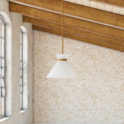 Kuzco Halston 8in 1-Light Pendant | Vintage Brushed Gold and Glossy Opal Glass | Kitchen Island & Dining Room | 5.62 in H | Model PD470108BGGO