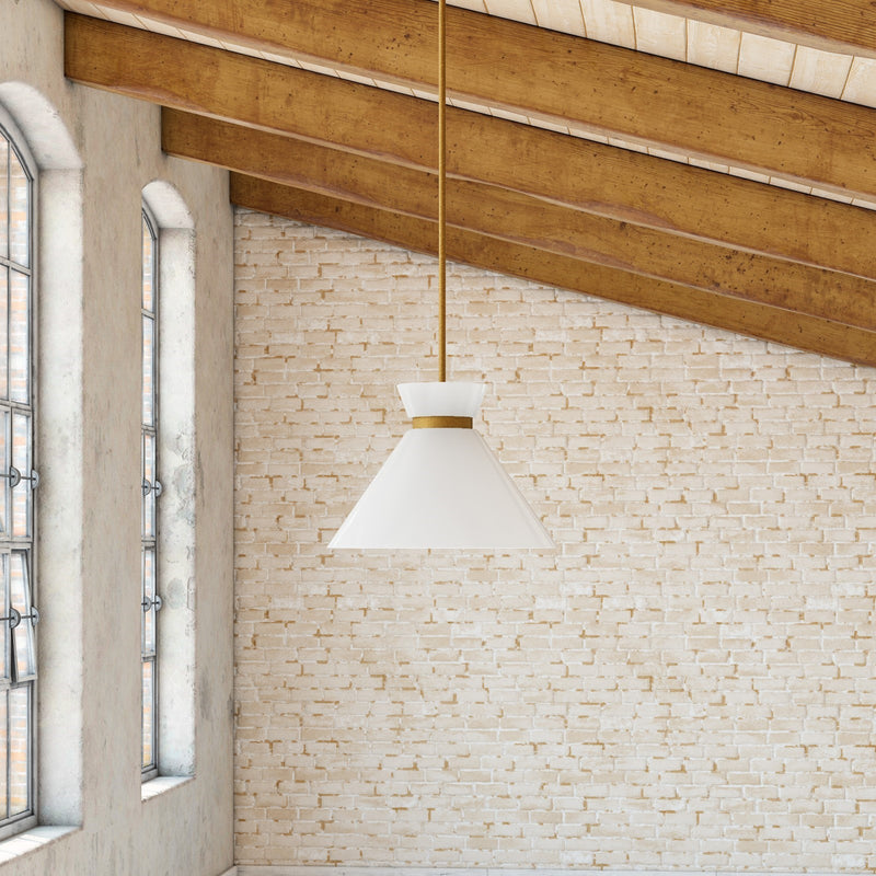 Kuzco Halston 8in 1-Light Pendant | Vintage Brushed Gold and Glossy Opal Glass | Kitchen Island & Dining Room | 5.62 in H | Model PD470108BGGO