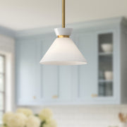 Kuzco Halston 8in 1-Light Pendant | Vintage Brushed Gold and Glossy Opal Glass | Kitchen Island & Dining Room | 5.62 in H | Model PD470108BGGO
