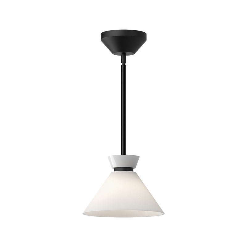 Kuzco Halston 8in 1-Light Pendant | Vintage Modern Glossy Opal Glass and Matte Black | Dining Room & Entryway | 8in Dia, 5.62in H | Model PD470108MBGO