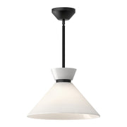 Kuzco Halston 14in 1-Light Pendant | Matte Black and Glossy Opal Glass | Kitchen Island & Dining Room | 9 x 14 x 14 in | Model PD470514MBGO