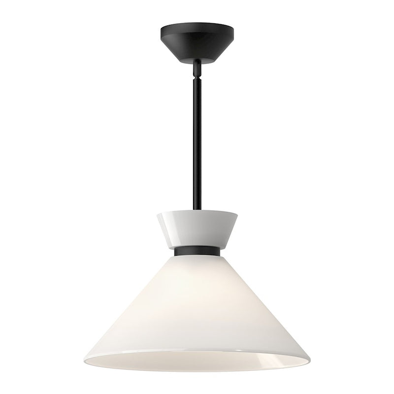 Kuzco Halston 14in 1-Light Pendant | Matte Black and Glossy Opal Glass | Kitchen Island & Dining Room | 9 x 14 x 14 in | Model PD470514MBGO