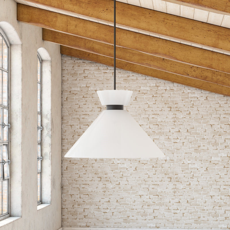 Kuzco Halston 14in 1-Light Pendant | Matte Black and Glossy Opal Glass | Kitchen Island & Dining Room | 9 x 14 x 14 in | Model PD470514MBGO
