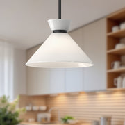 Kuzco Halston 14in 1-Light Pendant | Matte Black and Glossy Opal Glass | Kitchen Island & Dining Room | 9 x 14 x 14 in | Model PD470514MBGO