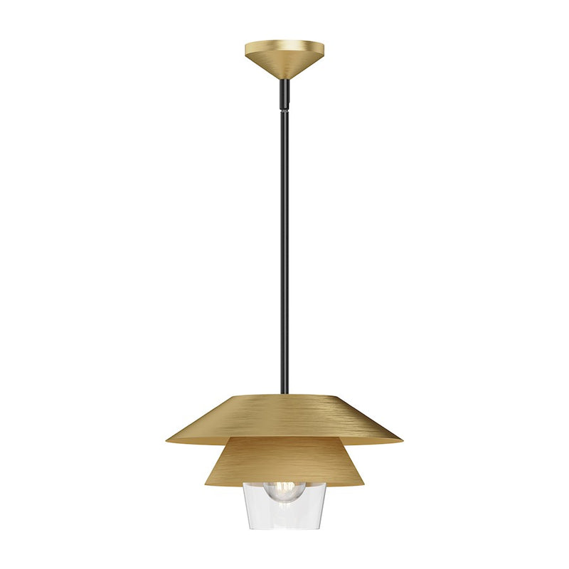 Kuzco Tetsu 13in 1-Light Pendant | Japandi Brushed Gold Steel and Clear Glass | Kitchen Island & Dining Room | 13.5 x 7.75 in | Model PD475113BGCL