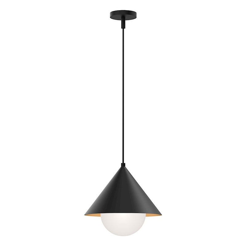 Kuzco Remy 14in 1-Light Pendant | Matte Black Steel and Opal Glass | Kitchen Island & Dining Room | Model PD485214MBOP