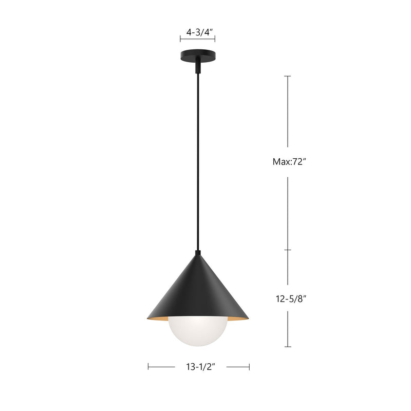 Kuzco Remy 14in 1-Light Pendant | Matte Black Steel and Opal Glass | Kitchen Island & Dining Room | Model PD485214MBOP