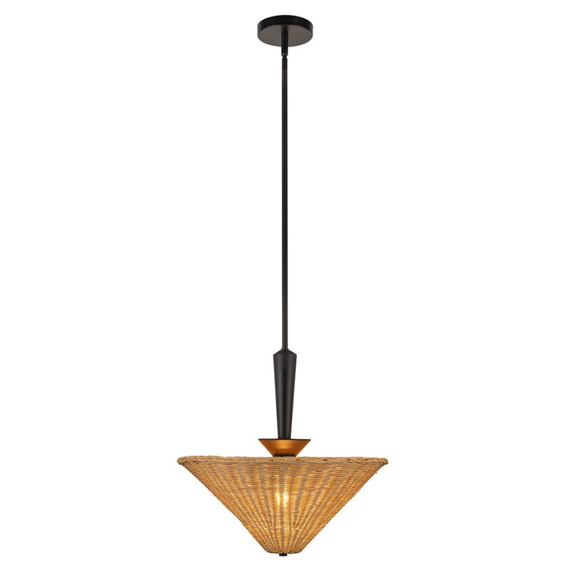 Kuzco Bridgette 16" Socket Pendant, Black/Rattan/Rattan Shade - PD497016MBRA