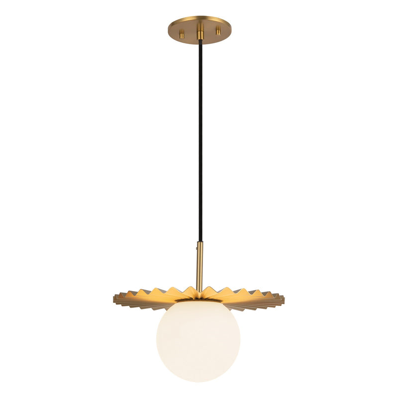 Kuzco Alora Mood Plume 12in 1-Light Pendant | Couture Brushed Gold and Opal Matte Glass | Kitchen Island & Dining Room | Model PD501212BGOP