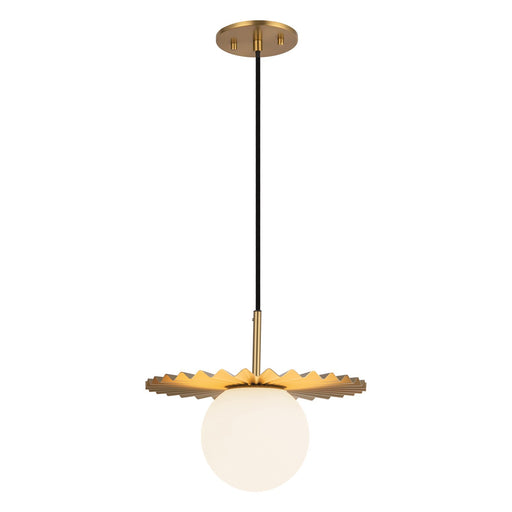 Kuzco Alora Mood Plume 12in 1-Light Pendant | Couture Brushed Gold and Opal Matte Glass | Kitchen Island & Dining Room | Model PD501212BGOP